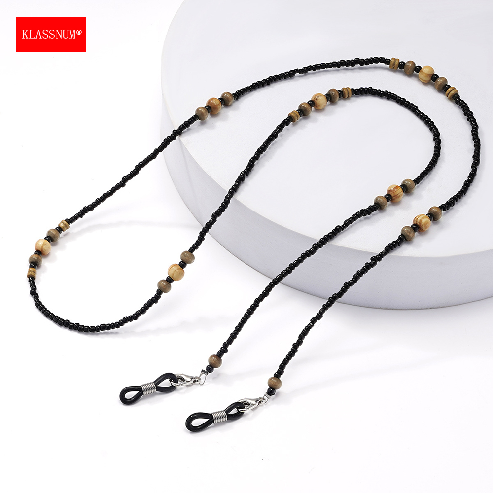 Men Accessories Neck Chain - KLASSNUM สายคล้องแว่นตาวินเทจผู้ชายผู้หญิงลูกปัดไม้ทรงกลมแว่นตาแบบแขวนคอป้องกันการหล่นโซ่แว่นตา 2026 อุปกรณ์เสริมอินเทรนด์