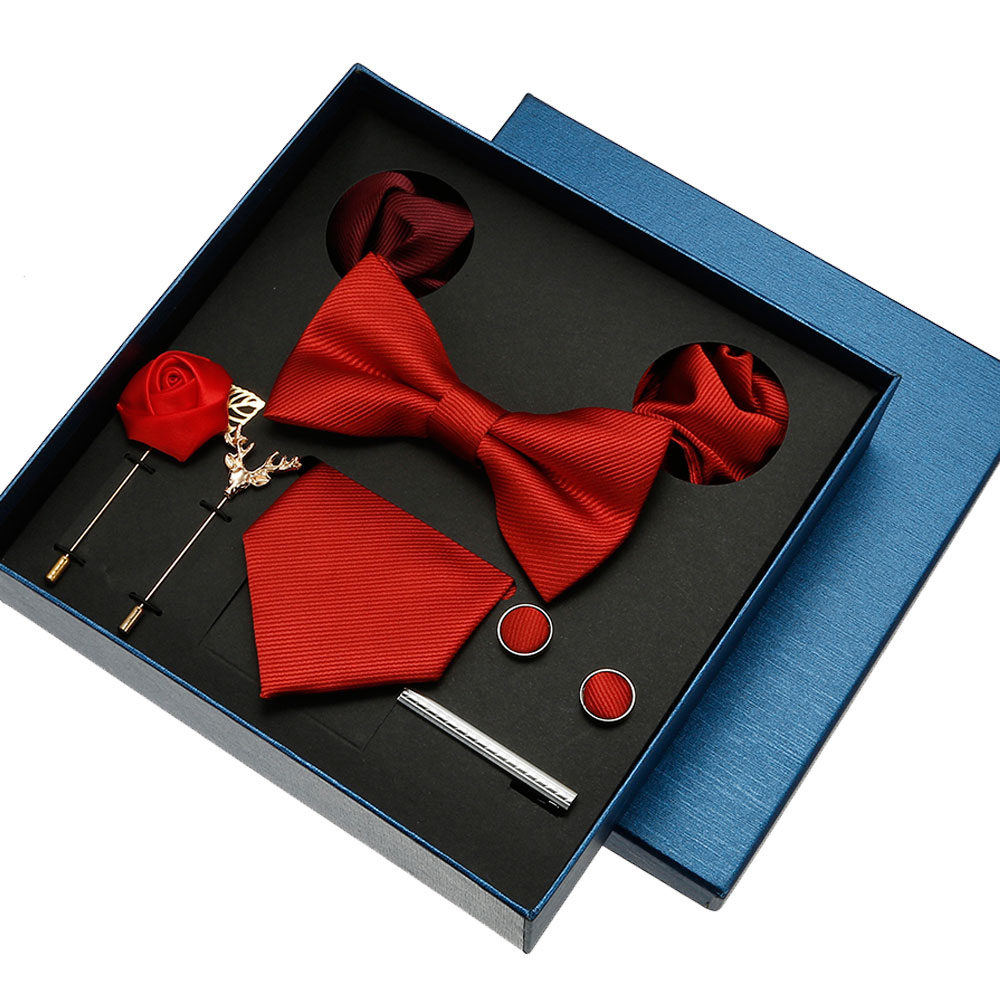 Neck Tie Set Box - ชุดเนคไทสีทึบสำหรับผู้ชายกล่องของขวัญเข็มกลัดเนคไททรงสี่เหลี่ยมสำหรับงานแต่งงานธุรกิจหรูหรา8ชิ้นของขวัญบุรุษ